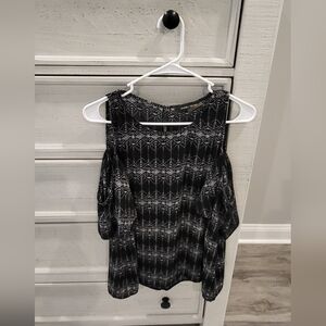 Ivanka Trump Black Cold-Shoulder Patterned Blouse